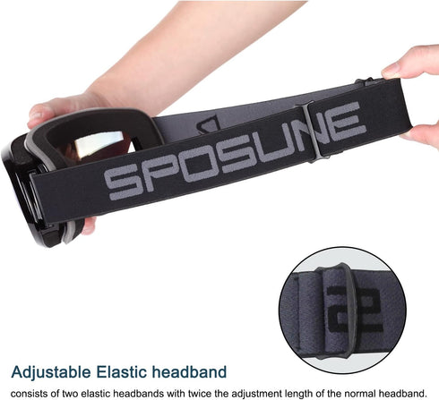 SPOSUNE Ski Goggles Over Glasses with Dual Lens, Anti-fog Anti-UV Snow Goggle for Men Women Youth