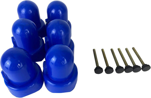 Large Trampoline Pole Caps with Screw-in Bolts - 6 Piece Blue Toppers for 1.5 Inch Diameter Poles