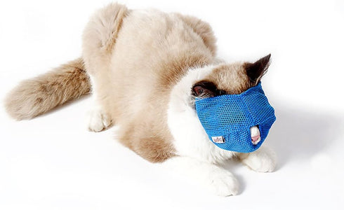 NACOCO Cat Muzzle, Breathable Mesh Pet Muzzle for Grooming, Anti Biting and Chewing (S, Blue)