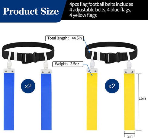 Flag Football Belt, Adjustable 2/4/10/14pcs with Belt and Flags for Youths and Adults
