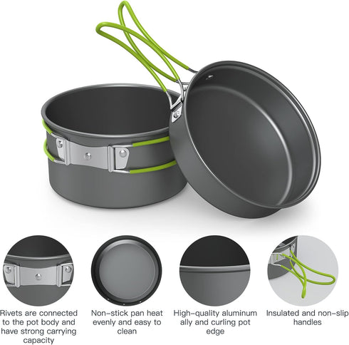 Lixada Camping Cookware Set, 11PCS Non-Stick Lightweight Pot Pan Bowls for Outdoor Camping