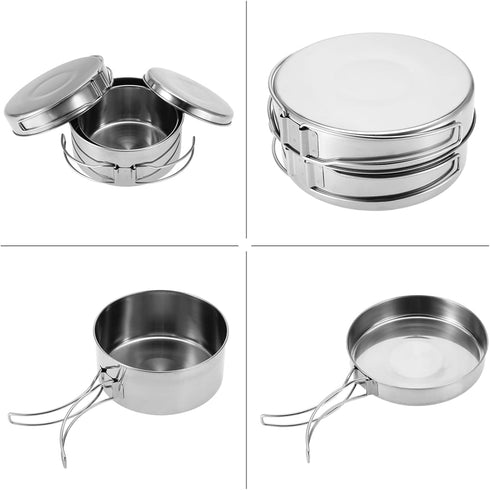QANYEGN Set, Portable Stainless Steel Cookware Camping Mess Kit, Stainless Steel Camping Cookware for Camping or Other