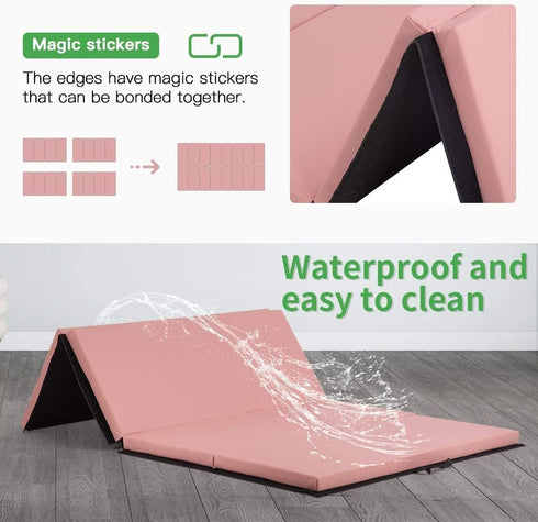 Gymnastics Mat Folding Tumbling Mat Thick Home Gym Stretching Yoga Mats with Carrying Handles,PU Leather Surface