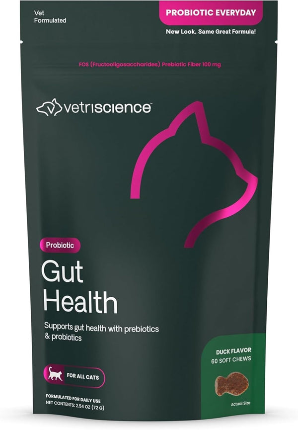 VetriScience Gut Health Chews, Probiotic Everyday Digestive Supplement for Cats, Pet Probiotics