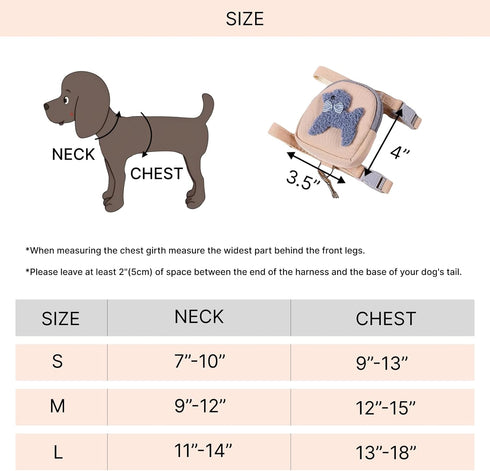 Dog Backpack Harness with Leash, Adjustable Travel Hiking Walking Harness for Small Dogs & Cats (Apricot, L)