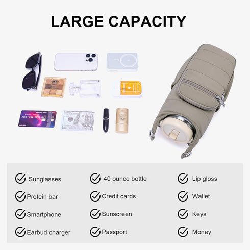 Lexiyat 40 oz Water Bottle Bag Crossbody Bag Insulated Carrier Purse Holder for Walking Hiking with Adjustable Strap