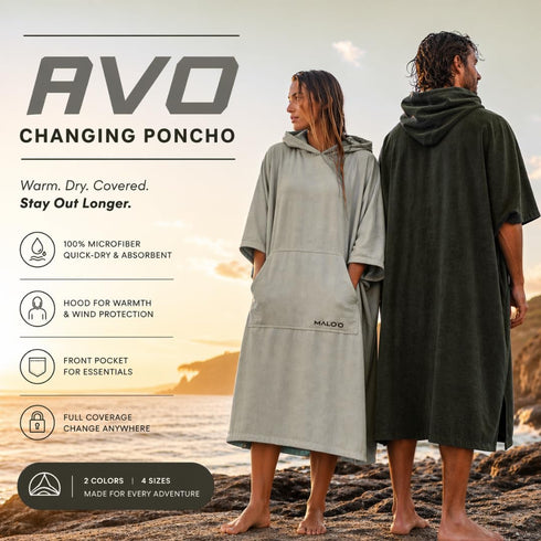 Swimming, 4 2 Maloo AVO Changing Poncho Microfiber Surf Poncho with Hood & Pocket, Quick-Dry Towel Robe for Surfing