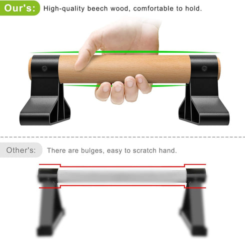 SELEWARE Wood Parallettes Push Up Bars, Anti-slip Handstand Bars for Calisthenics, Fitness, Solid Wood with Metal
