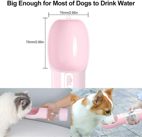 Outdoor Dog Water Bottle Dispenser, Leak Proof for Pets On The Go with Food Container, Pink
