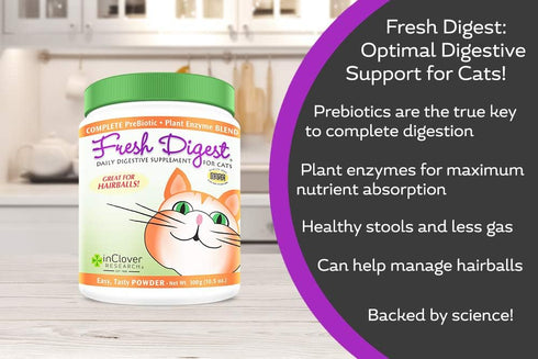 Fresh Digest Daily Digestive Aid and Immune Support Supplement for Cats, 100g/3.5oz, Natural Prebiotic and Enzyme Powder