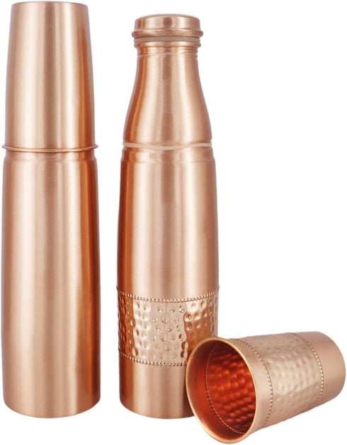 Set of 2 Copper Water Bottles with Copper Tumblers - 1000 Ml Capacity for Ayurveda Health Benefits
