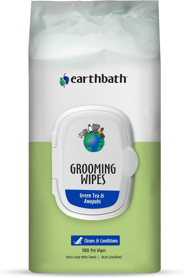 earthbath Green Tea & Awapuhi Grooming Wipes - 100 Count Dog Wipes for Paws and Butt, Made in USA