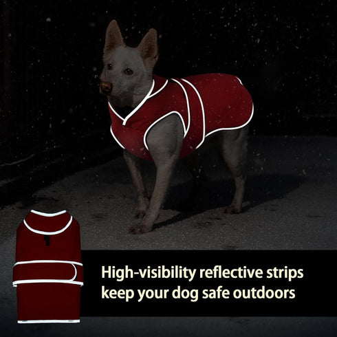 MIGOHI Reflective Waterproof Dog Coat, Medium, Red, Fleece Lined