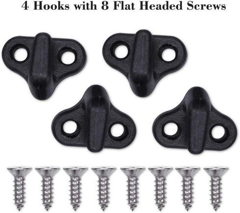 Kayak Lashing Hooks - 4pcs Nylon J Shape Hooks with Flat Head Screws for Kayak Canoe Paddle Board Rigging
