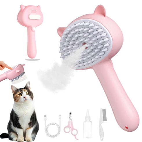 Cat Steam Brush - 3 in 1 Grooming Tool for Shedding with Water Tank, Self-Cleaning Comb for Cats & Dogs