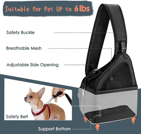 SlowTon Pet Dog Sling Carrier, Hands Free, Small Animal Puppy Up to 6 lbs, Machine Washable