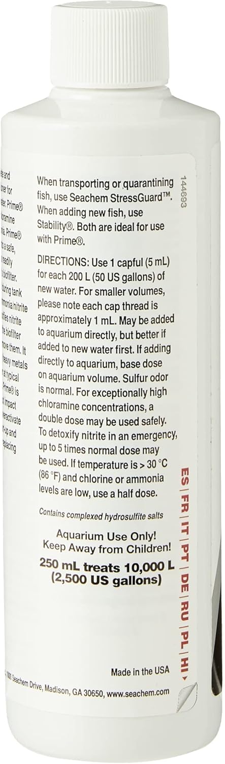 Seachem Prime Fresh and Saltwater Conditioner - 250 ml Chemical Remover and Detoxifier
