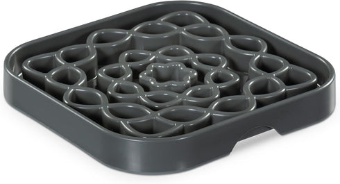 Messy Mutts Interactive Square Slow Feeder | Cool Grey (2 Cup) | 8” x 8” Puzzle Dish for Dogs/Cats, Slow Eating