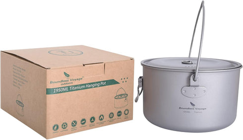 Outdoor 750ml - 2900ml Titanium Pot with Lid, Folding Bail Handle Camping Hiking Picnic Set