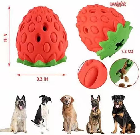Strawberry Chew Toy for Dogs, Natural Rubber Balls for Aggressive Chewers, Interactive Treat Dispensing