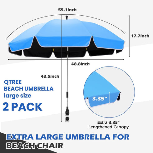 360Adjustable 2 PACK 48.8" 3 180+360 Umbrella Protection Stroller, beach chair umbrella with clamp, high UV protection.