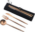 Gugrida 18/10 Sets 7 Set, Set Luxury Rose Gold Matte Portable Stainless Steel Travel Flatware of Portable Camping