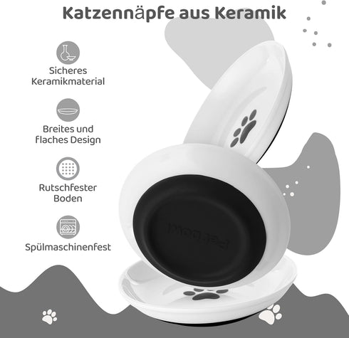 Dorakitten Ceramic Cat Bowls, 3 Packs, No Whisker Fatigue Wide Shallow Cat Dishes with Non-Slip Silicone Bottom