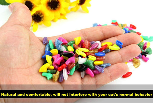 VICTHY 140pcs Cat Nail Caps, Cat Claw Covers with Adhesives and Applicators (14 Colors, Medium)