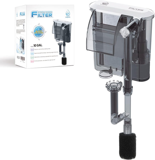 Aquarium Filter with Surface Skimmer, 10 Gallon Small Fish Tank Filter, Adjustable Water Flow for Quiet Operation