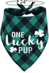 St Patricks Day Dog Costume - Green Shamrock Headband and Buffalo Plaid Pet Bandana
