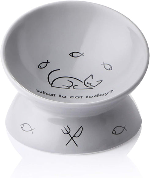 Sweejar Ceramic Raised Cat Bowls - Grey | Slanted Cat Dish for Food or Water, Elevated Porcelain Pet Feeder Bowl