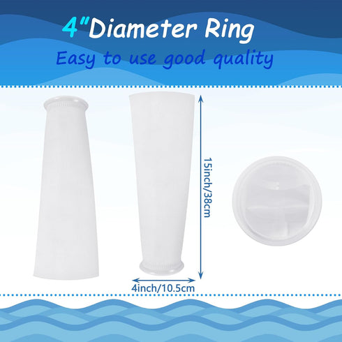Oudain 16 Pack 4 Inch Ring Filter Socks, 200 µm Aquarium Filter Bags for Freshwater & Saltwater