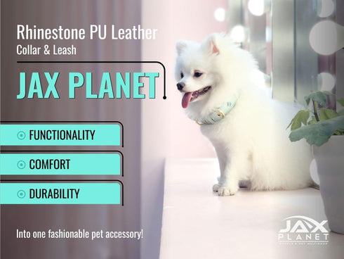 PU Leather Rhinestone Dog Collar, Bling Collar with Crystals and Flower Design for Small Dogs, Indoor & Outdoor Use