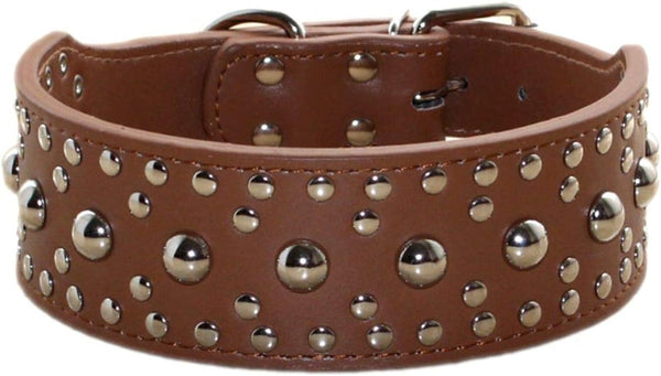 Studded Leather Dog Collar for Medium Large Dogs, Pitbull Doberman (M: 17-20 inch, Brown)
