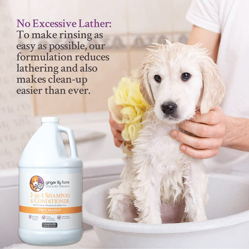 2-in-1 100% 1 (128 oz) Ginger Lily Farms Dog & Pet Formula Shampoo & Conditioner, Vegan & Cruelty-Free, Coco Mango