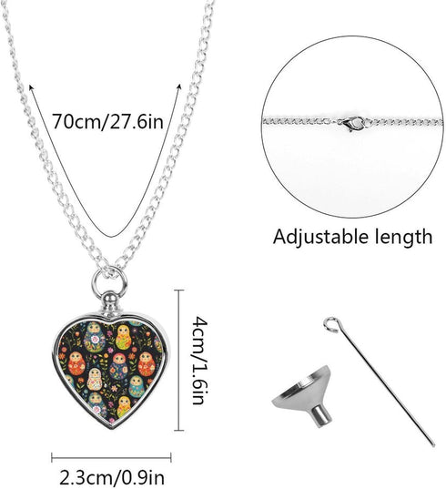 Generic Russian Nesting Dolls Flowers Pet Supplies Dog Ashes Urn Necklace Heart Shape Pendant Cremation Memorial