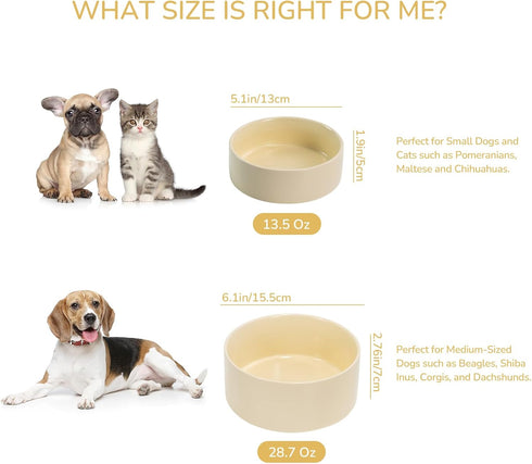 SPUNKYJUNKY 13.5OZ Ceramic Dog and Cat Bowl - Modern Cute Weighted Food Water Bowl, Replacement Beige (1 Pack)
