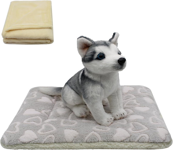 Cat Dog Bed Mat & Blanket, Reversible Crate Pad Bed Mat and Ultra Soft Warm Fleece Calming Blanket for Small Puppy
