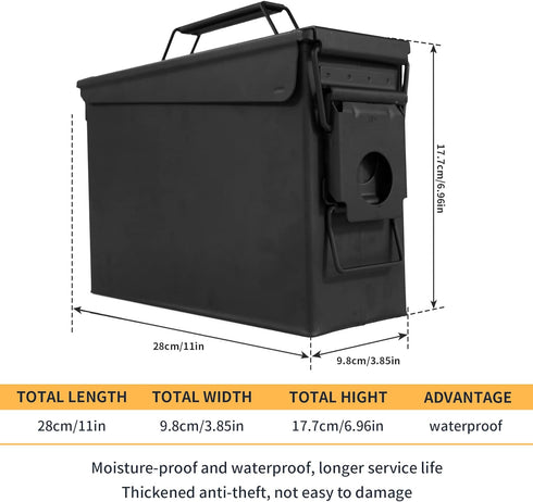 GUGULUZA .30 Cal Metal Ammo Can, Lockable Waterproof & Airtight Ammo Storage Case for Shotgun, Rifles, Pistols