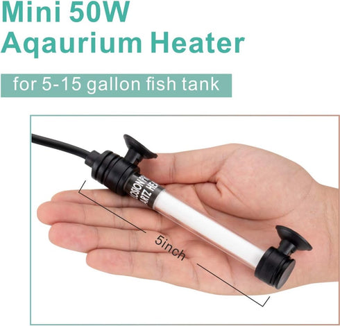 hygger 50W Mini Inline Quartz Glass Aquarium Heater with External Controller, Adjustable Thermostat for 5-15 Gallon