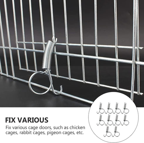 10PCS Metal Finger Spring Latch Hook for Fixing Pet Cage Door for Rabbit Cages, Bunnies, Hamsters