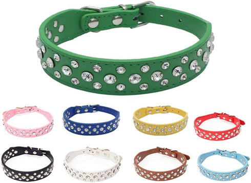 Dogs Kingdom Personalized Rhinestone Leather Bling Crystal Pet Dog Cat Collars, 12"-20" Length, Black S