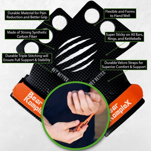 2-3 Bear KompleX Hole Carbon Hand Grips for Weight Lifting, Cross Training and Gymnastics, Durable Workout Grips