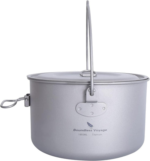 Outdoor 750ml - 2900ml Titanium Pot with Lid, Folding Bail Handle Camping Hiking Picnic Set