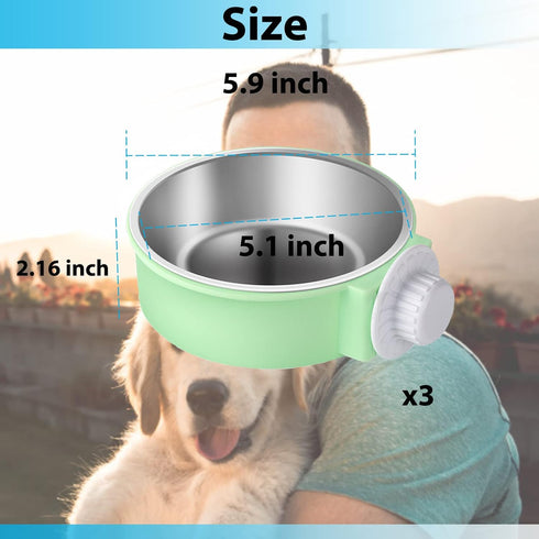 3 Pieces Crate Dog Bowl, Removable Stainless Steel Pet Feeder Bowl for Puppy, Medium Dog, Cat, Rabbit (Blue, Red, Green)