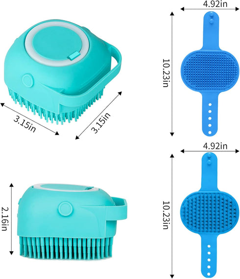 3PCS Dog Bath Brush, Shampoo Brush and Scrubber with Adjustable Ring Handle for Short & Long Hair (Blue)