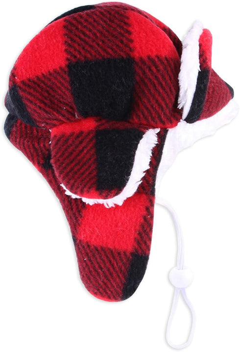 SEIS Christmas Dog Hat with Earmuffs, Adjustable Red Plaid Pet Cap for Small Medium Large Dogs