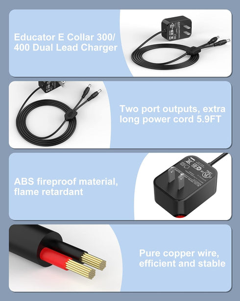 Training Collars Charger, Compatible with Educator Series 300, 400, RX, FOB, and BP-504 Barkless Training Collars