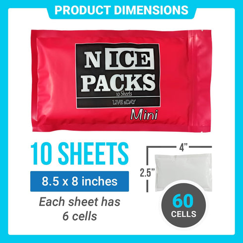 Nice Packs Reusable Dry Ice Packs for Shipping Frozen Food, Lunch Boxes, Coolers - Flexible and Long Lasting (10 Mini