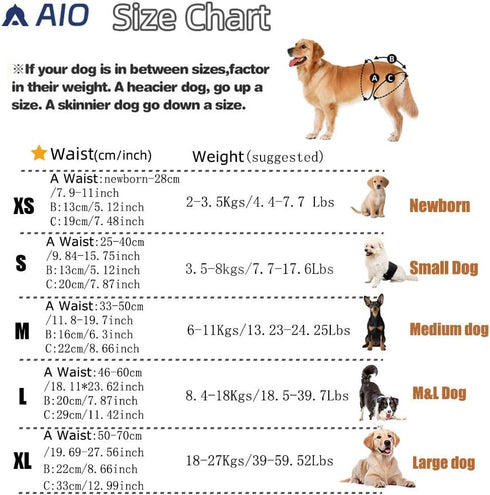 AIO Female(3 Pack), Dog Diapers Small Medium Large Highly Absorbent Wraps Reusable Dog Diapers Female